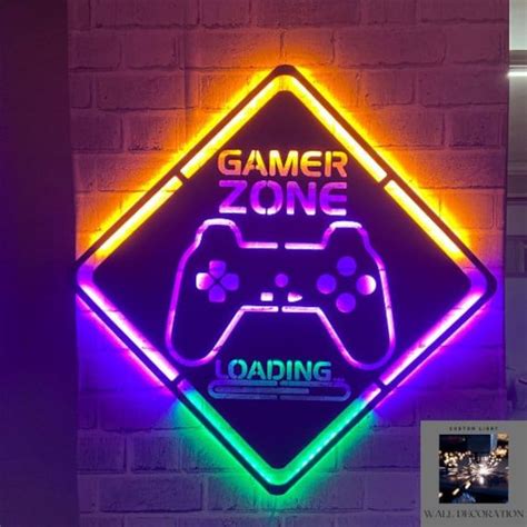 Gamer Zone Led Lights Wall Art, Game Room Metal Wall Art With Led ...