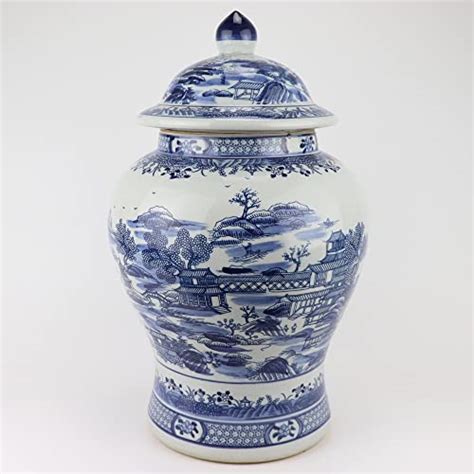 Fine Asianliving Chinesische Deckelvase Blau Weiß Porzellan