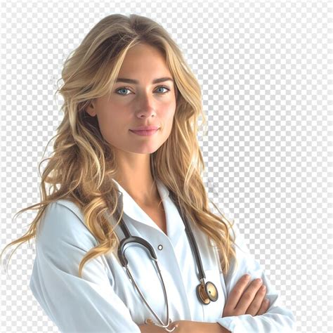 Portrait Of Blonde American Female Doctor Isolated On Transparent Background Generative Ai