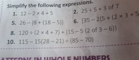 Simplify The Following Expressions 1 12−2×4 52 25÷5 3 Of 75 26−{8