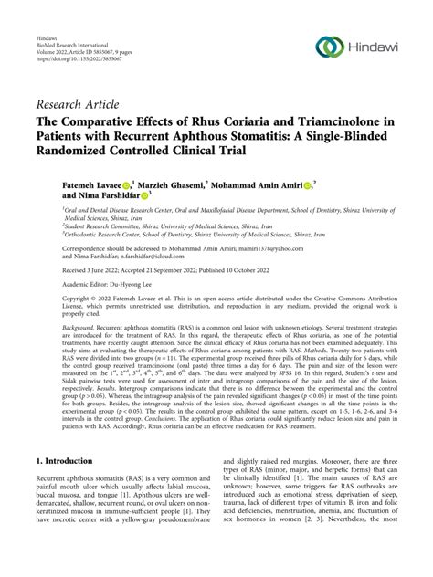 Pdf The Comparative Effects Of Rhus Coriaria And Triamcinolone In