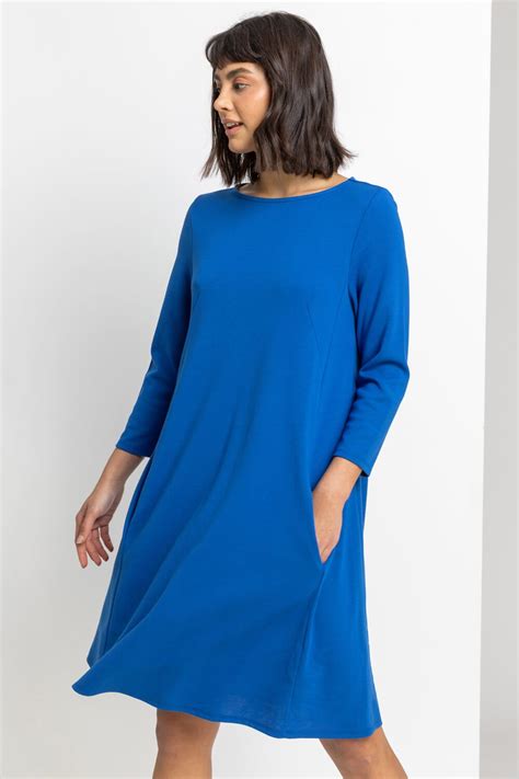 A Line Pocket Detail Swing Dress In Royal Blue Roman Originals Uk