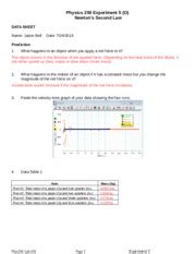 Bell J Lab5 Physics 204 Experiment 5 O Newtons Second Law DATA SHEET