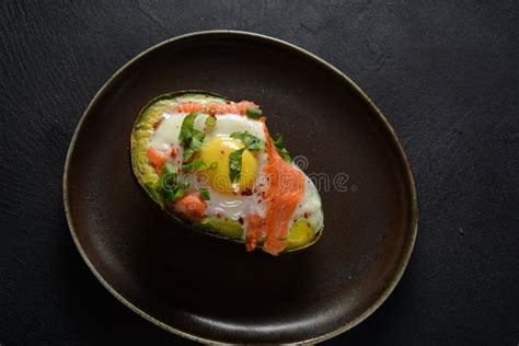 Baked Smoked Salmon Egg In Avocado Diet Food Stock Image Image Of Delicious Cooking 209875157