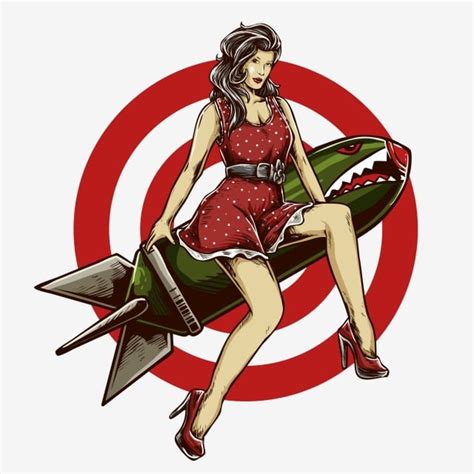 Retro Girl White Transparent Vector Of Pin Up Girl With A Retro Rocket