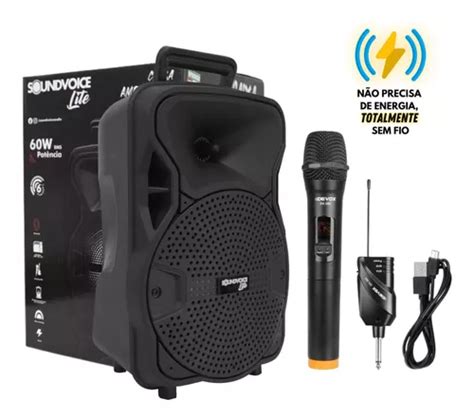 Kit Caixa De Som Recarreg Vel Portatil Microfone Sem Fio Cor Preto