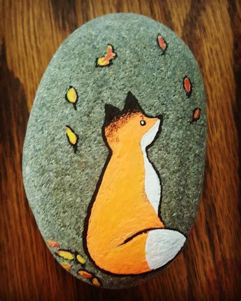 Fox Leaves Painted Rock Painted Rock Animals Rock Painting Art