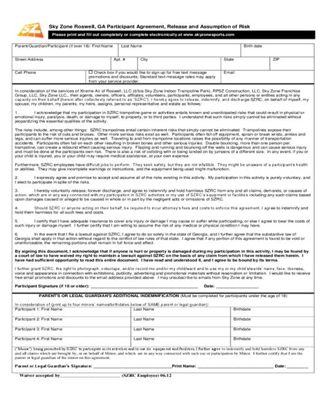 2023 Sky Zone Waiver Form Fillable Printable PDF Forms Handypdf