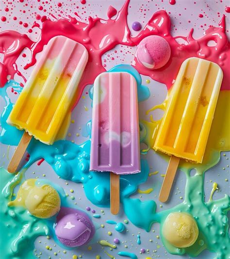 Premium Photo Colorful Popsicles With A Splash Of Paint