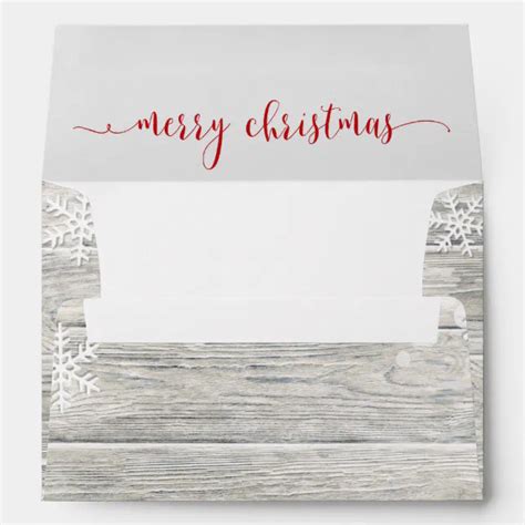 Rustic Wood Merry Christmas Snowflakes Envelope A7 | Zazzle