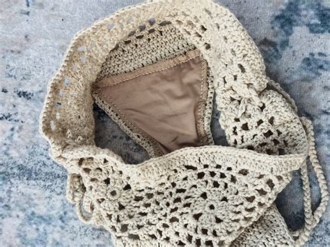 Hand Crochet Bikini Lace Top And Tassel Tie Rope High Waist Bottom Beach Party Fashion Piece