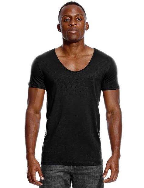 Scoop Neck T Shirt For Men Low Cut Deep V Neck Wide Vee Tee Male Tshirt