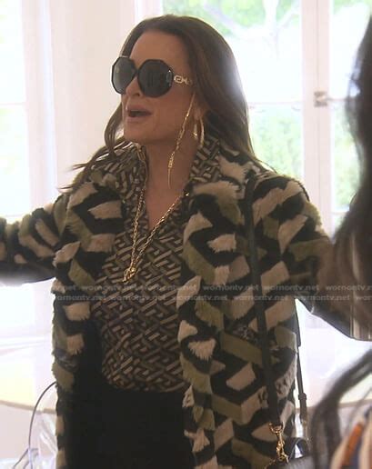 Wornontv Kyle’s Black Geometric Print Blouse And Coat On The Real Housewives Of Beverly Hills