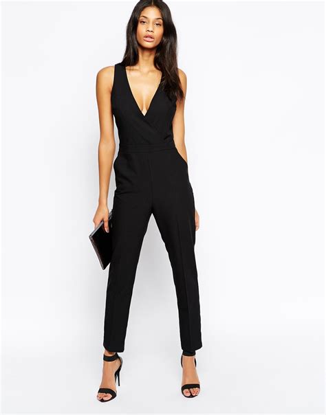 Asos Jumpsuit With Chic Wrap In Black Lyst