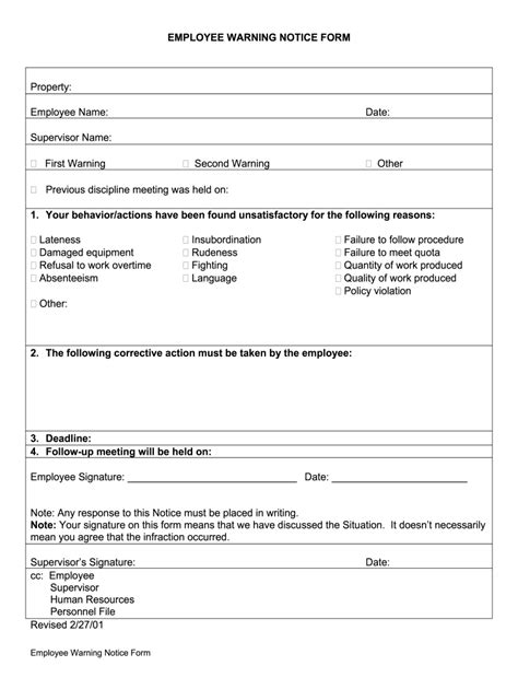 Employee Notice Form Template Fill Online Printable Fillable Blank