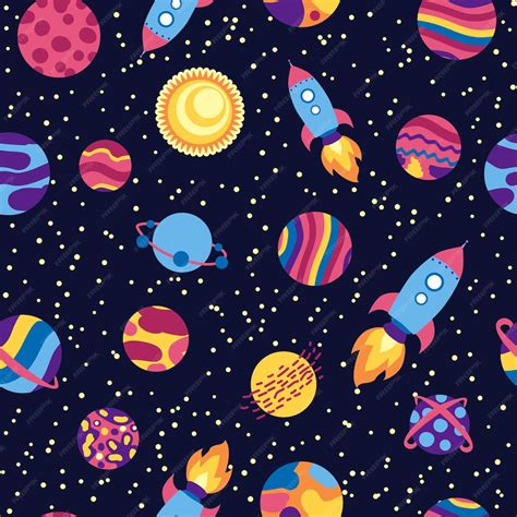 Premium Vector Seamless Space Pattern Planets Rockets And Stars