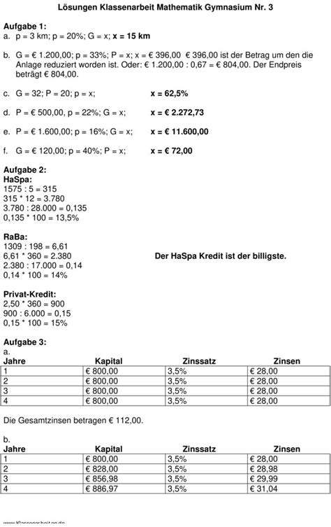 Klassenarbeit Zu Zinsrechnung