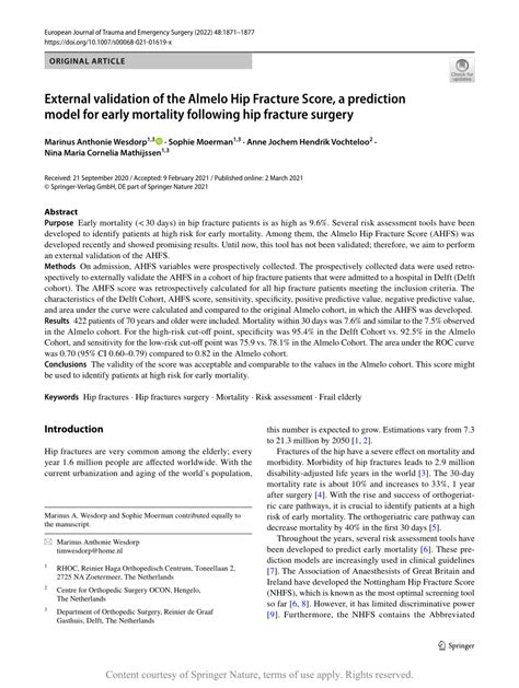 External Validation Of The Almelo Hip Fracture Score A Prediction