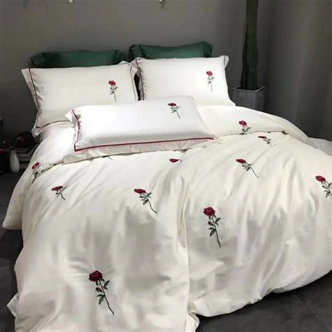 Solid Color Pure White Bed Sheets Pcs Egyptian Cotton Bedding Set Red