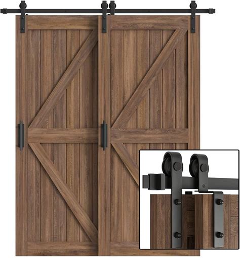 WINSOON 6 6FT Single Rail Bypass Barn Door Hardware Double Doors Kit