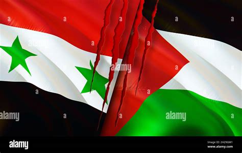 Syria and Palestine flags with scar concept. Waving flag,3D rendering ...