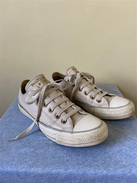 Converse Nude Leather Ankle Cut Sneakers Women S Fashion Footwear Sneakers On Carousell