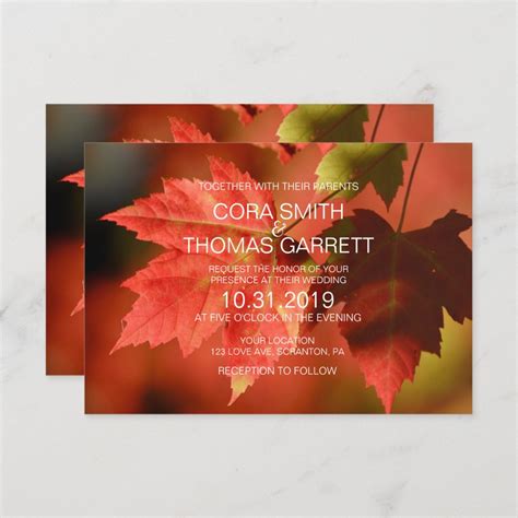 Rustic Autumn Leaves Fall Wedding Invitations | Zazzle