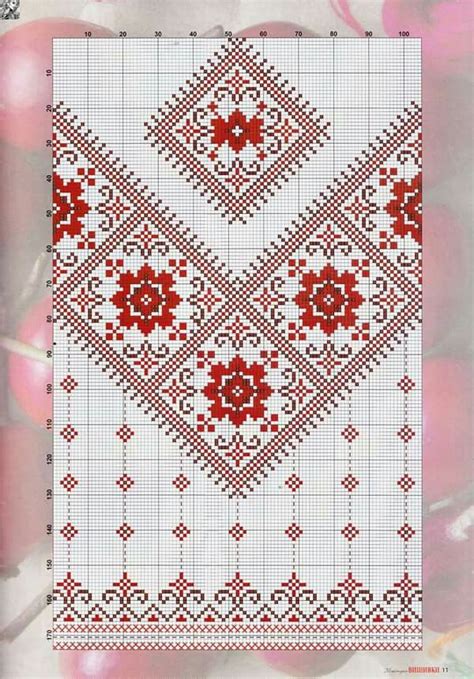 Cross Stitch Pattern With Red Flowers