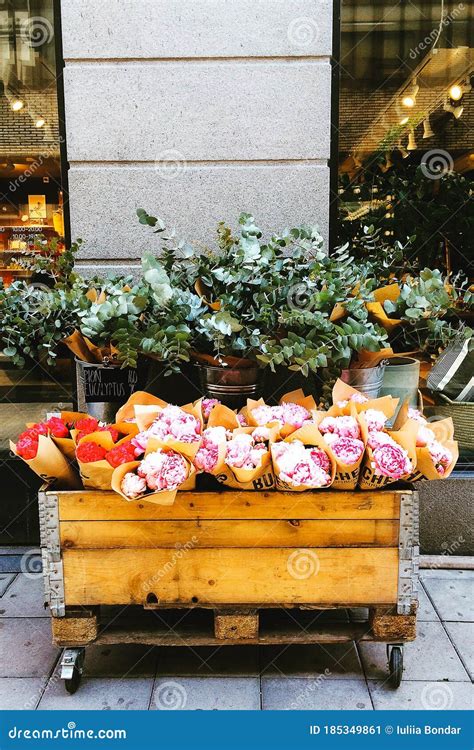 View Of A Florist Small Business Kiosk Displaying And Selling A Small