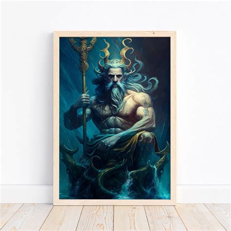 Poseidon God Oil Painting, Greek Mythology Art, Vintage Diety, Above ...