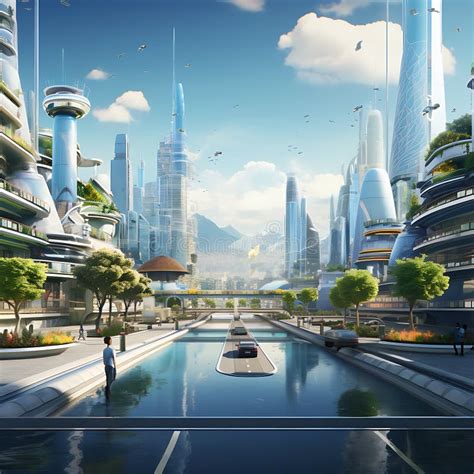 A Visionary Urban Skyline With Lush Sky High Gardens And Drones