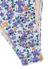 ZAFUL Shirred Smocked Floral String Triangle Bikini Swimwear In LIGHT PURPLE ZAFUL 2025