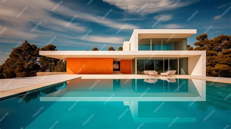 Premium AI Image | Large Modern villa Beautiful Swimming Pool Surrounded