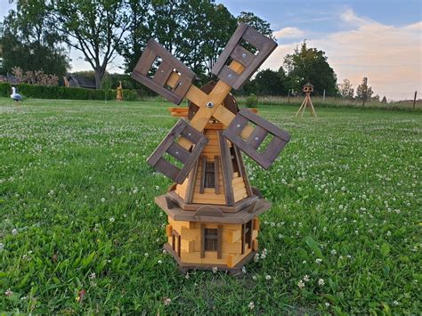 Garden decor wooden windmill Light color - wooden garden decorations ...