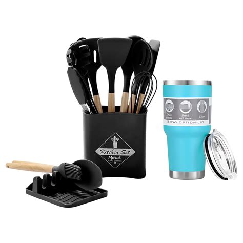 Juego De Menage Negro En Silicona Y Madera Piezas Mug Vaso T Rmico