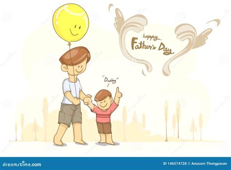 Vector Father With Balloon And Son For Father S Day Flat Cartoon Stock