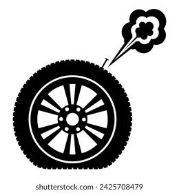 Flat Tire Icon Symbol Punctured Wheel Stock Vector Royalty Free