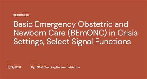 Basic Emergency Obstetric And Newborn Care BEmONC In Crisis Settings