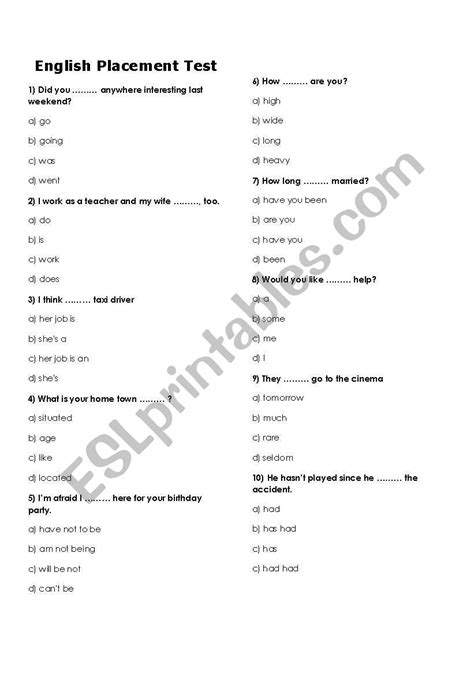 Placement Test Esl Worksheet By Ehimmy