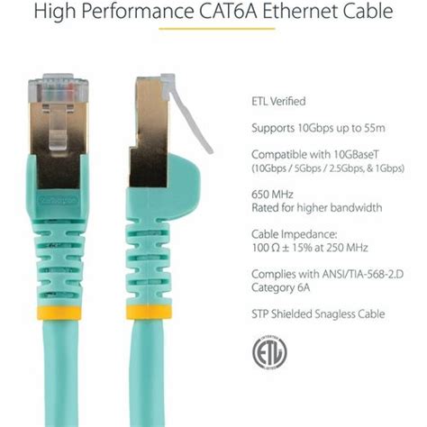 20FT AQUA CAT6A ETHERNET CABLE SNAGLESS RJ45 UTP PATCH CABLE CORD (C6ASPAT20AQ)