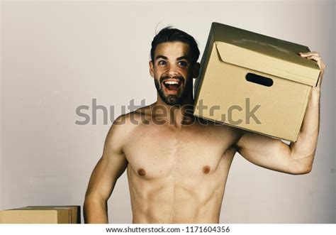 Man Sexy Naked Torso Holding Cardboard Stock Photo Shutterstock