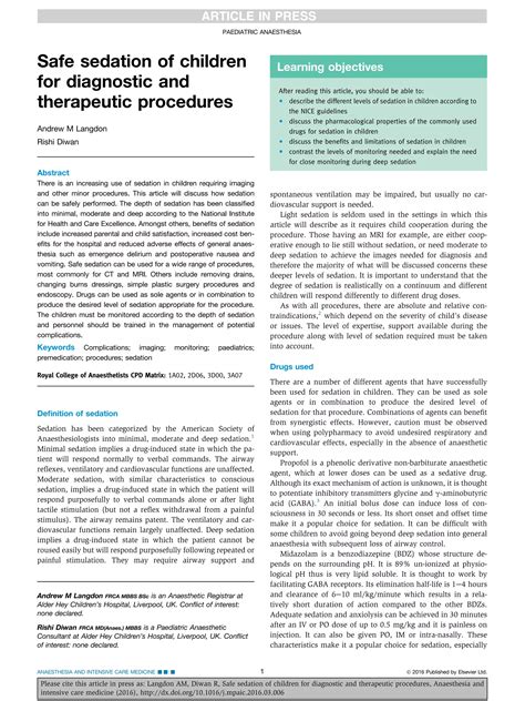 Safe sedation children diagnostic therapeutic procedures 2016 (1) | PDF