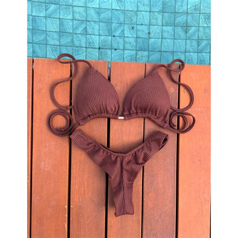 Bikini Feminino Biquini Cortininha Bronze Bojo Removivel Calcinha Fio Duplo Shopee Brasil