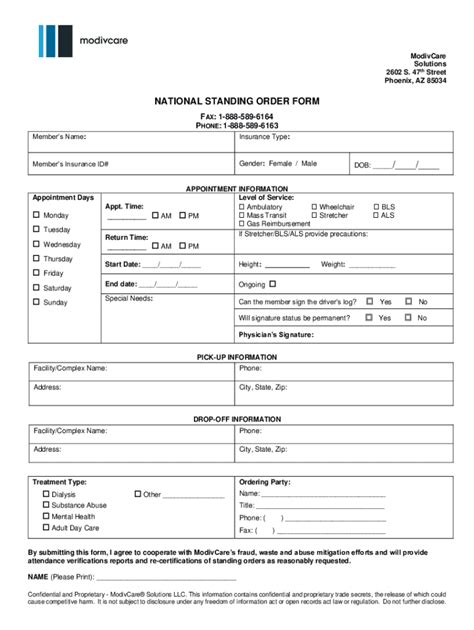 Fillable Online Standing Order Request Form Modivcare Fax Email Print