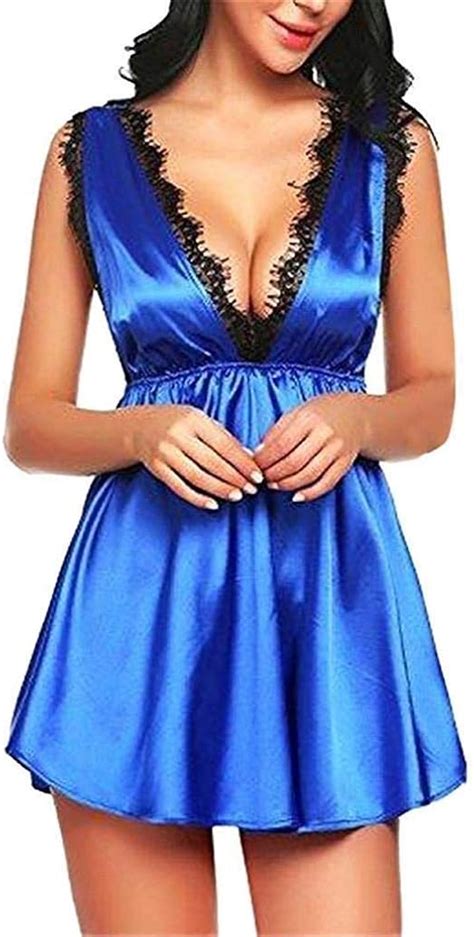 Alessioy Women S Satin Nightgown Babydoll Lingerie V Neck Straps Dress