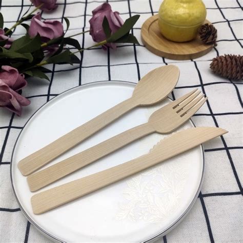 Wholesale Custom Disposable Bamboo Kitchen Spoon Knife Set Fork Cutlery