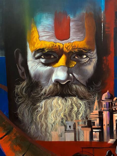 Sadhu With Tilak And Banaras Ghat Painting By Mk Goyal Exotic India Art