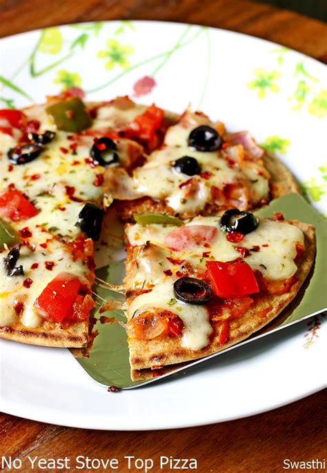 Tawa Pizza Recipe Without Yeast And Without Oven Swasthis Recipes