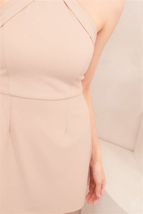 Harley Self Tie Halter Dress In Nude Pink Mikayla