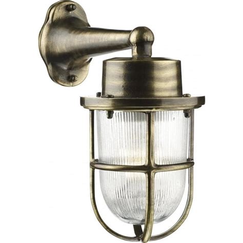 Nautical Design Outdoor Wall Light Antique Brass With Ribbed Glass